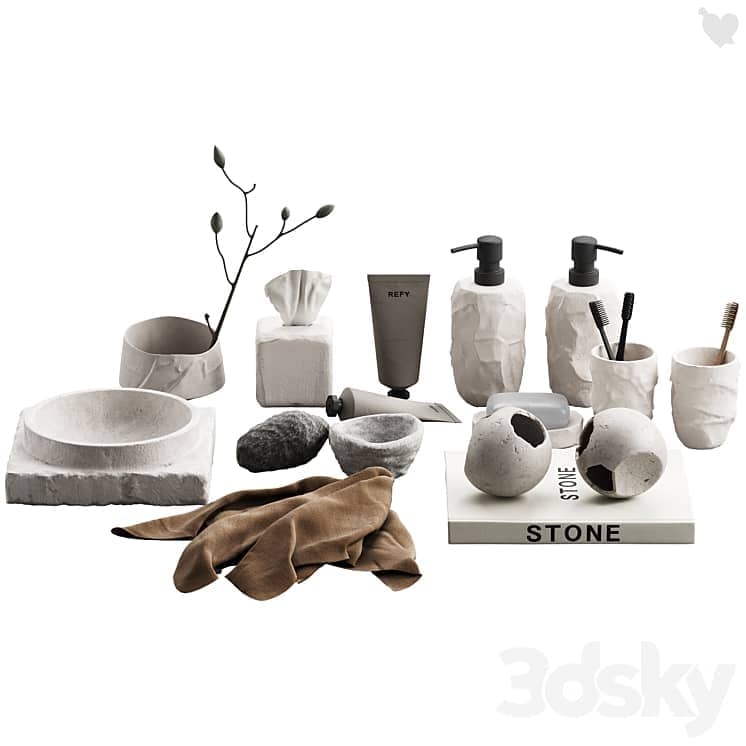 488 bathroom decorative set 04 cracked concrete accessories 01