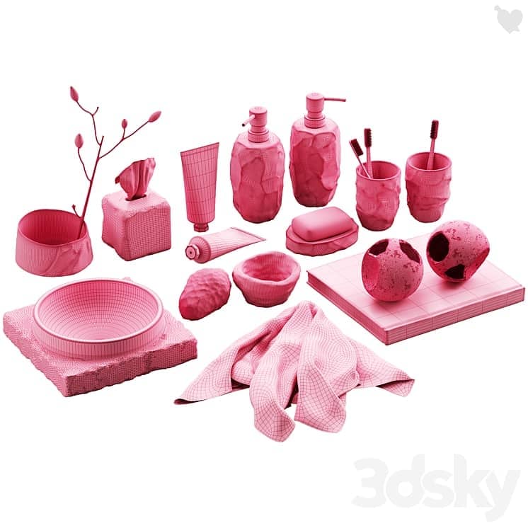 488 bathroom decorative set 04 cracked concrete accessories 01