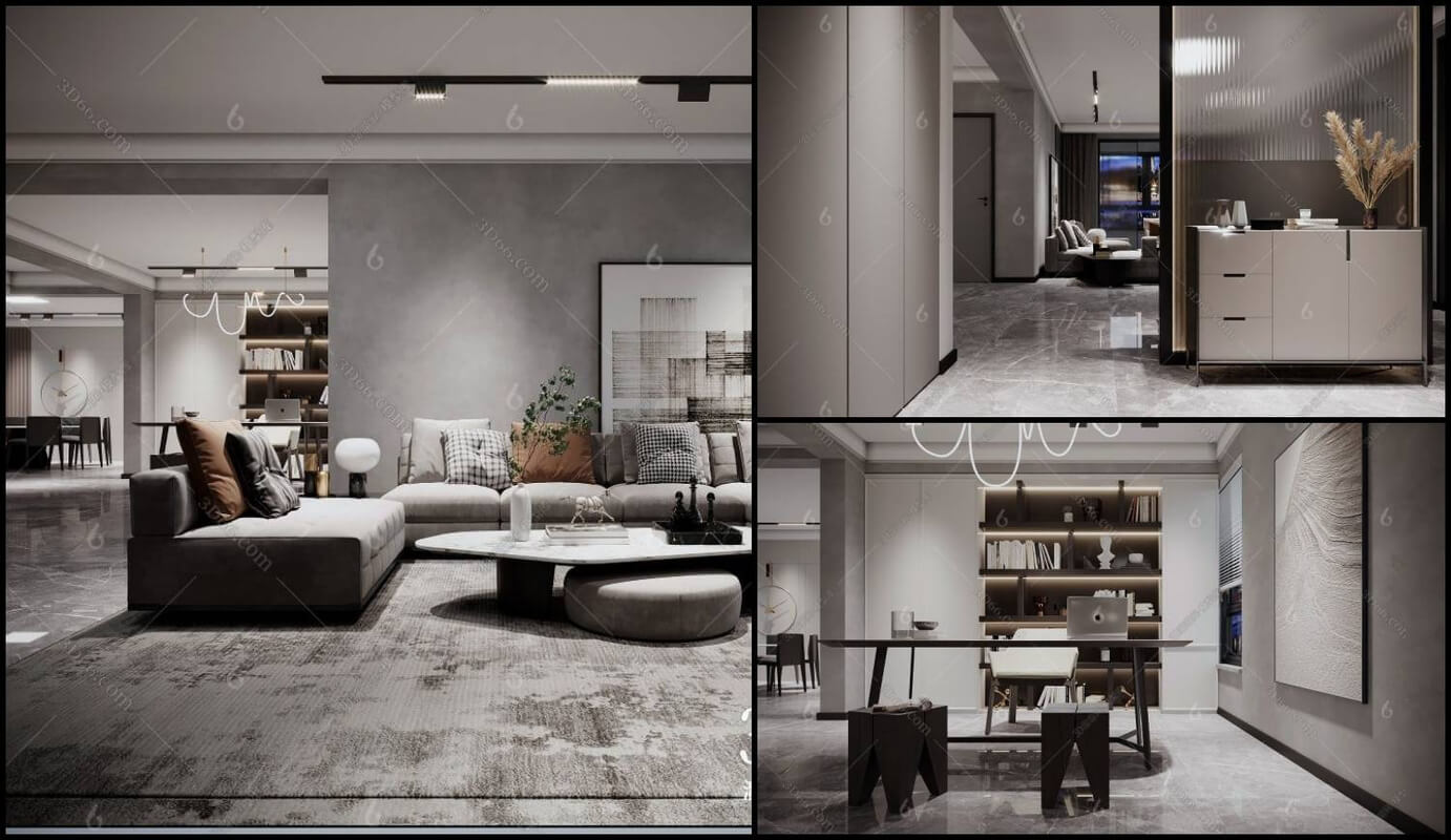  3D Living room-Kitchen Interior Model by Kha Vi