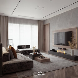  3D Living Room - Kitchen Interior By Hung Le 