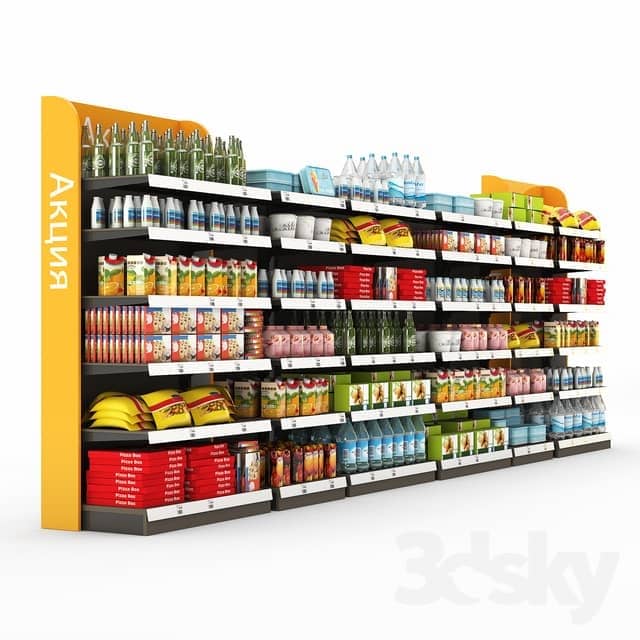 Racks for the store with filling.