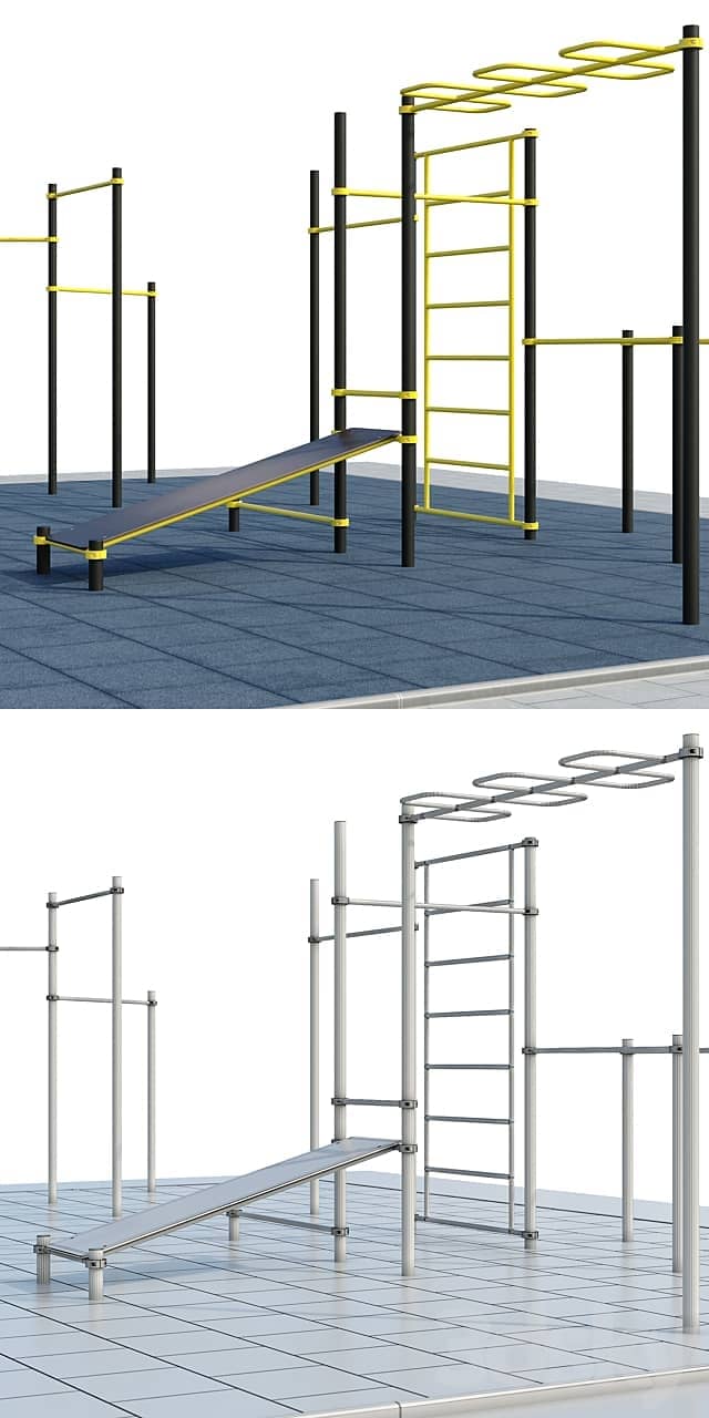 Sports ground with pull up bars. 3D Models