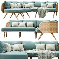Victoria wooden rattan corner sofa XY40 Rattan corner sofa 