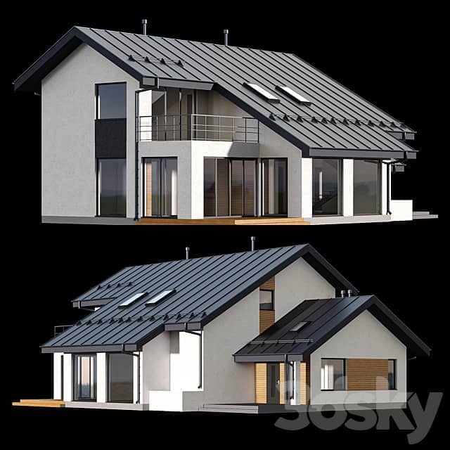 Two storey cottage with click seam roof 3D Models 3DSKY