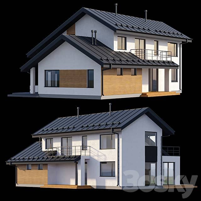 Two storey cottage with click seam roof 3D Models 3DSKY