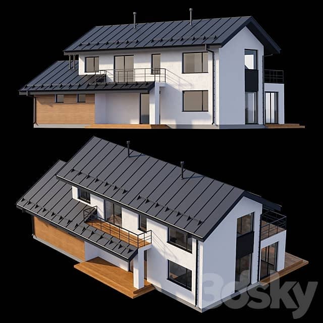 Two storey cottage with click seam roof 3D Models 3DSKY