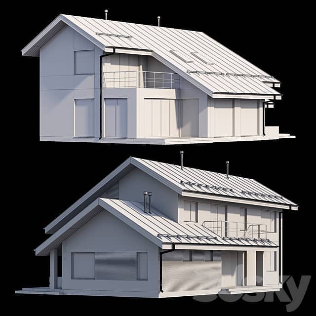Two storey cottage with click seam roof 3D Models 3DSKY