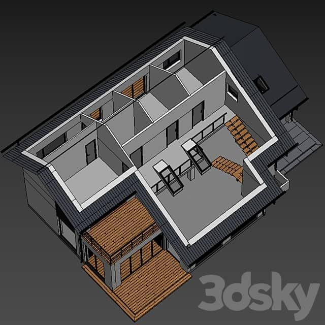 Two storey cottage with click seam roof 3D Models 3DSKY