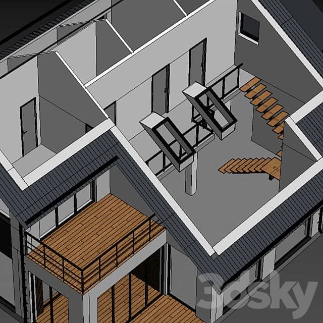 Two storey cottage with click seam roof 3D Models 3DSKY