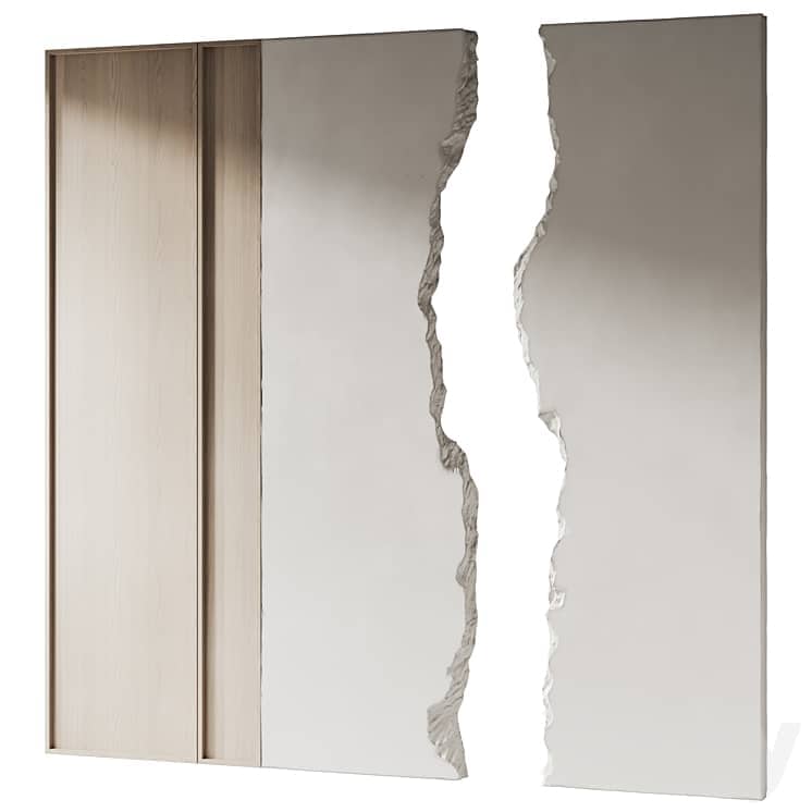 Decorative wall made of stone and wood 001