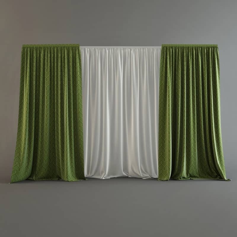 curtains green white