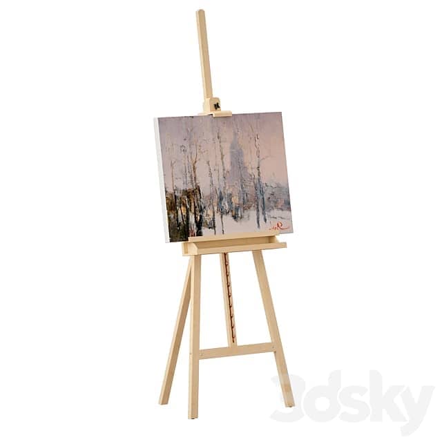 Wooden easel and painting 3D Models 3DSKY