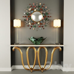 Sideboard Chest of drawer Wall Console Mirror Table lamp and vase 