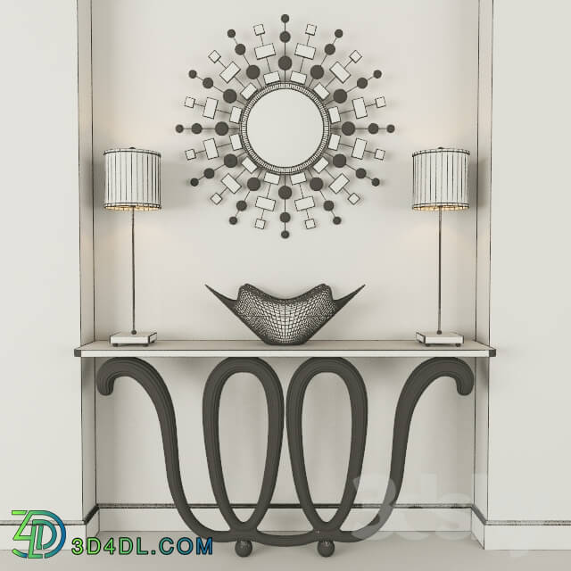 Sideboard Chest of drawer Wall Console Mirror Table lamp and vase
