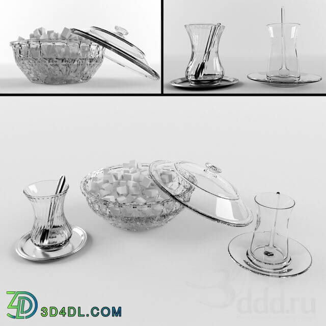 Tableware - sugar case and tea cups