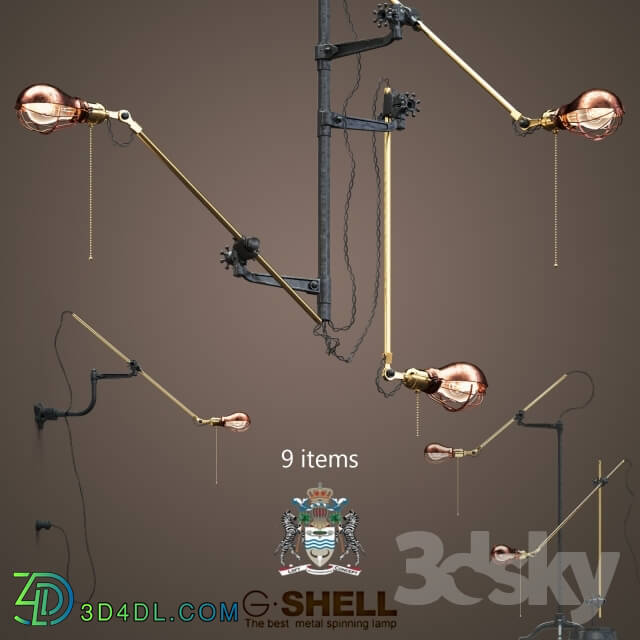 Ceiling light - Goldenshell set _9 items_ of industrial steampunk extension