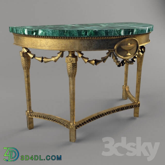 Table - Giltwood Marble Top Demi-lune Pier Table