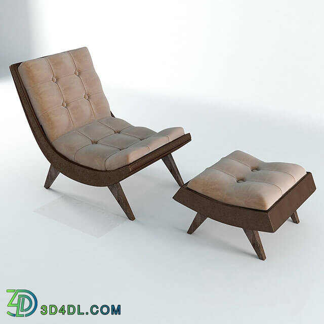 Other soft seating - Chair and ottoman Kempton Beige Fabric and Espresso PU Accent