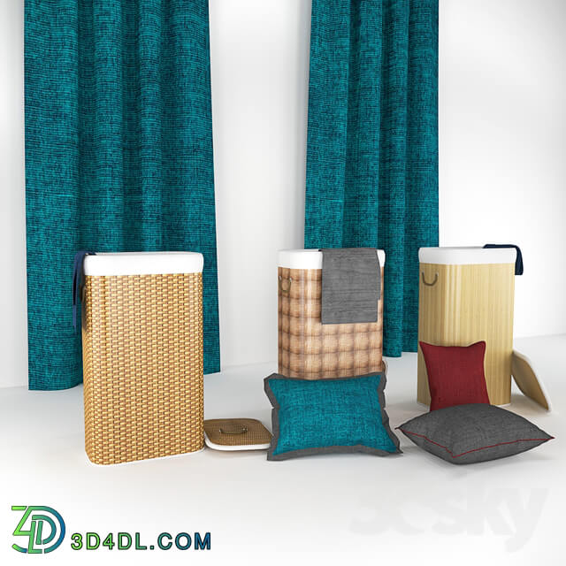 Bathroom accessories - Straw Box_ Pillow and Curtain