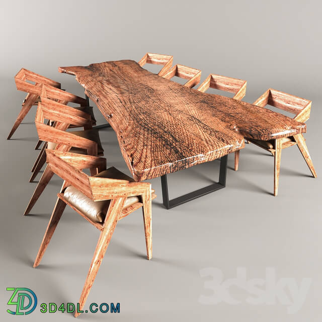 Table _ Chair - Rustic Wooden Table