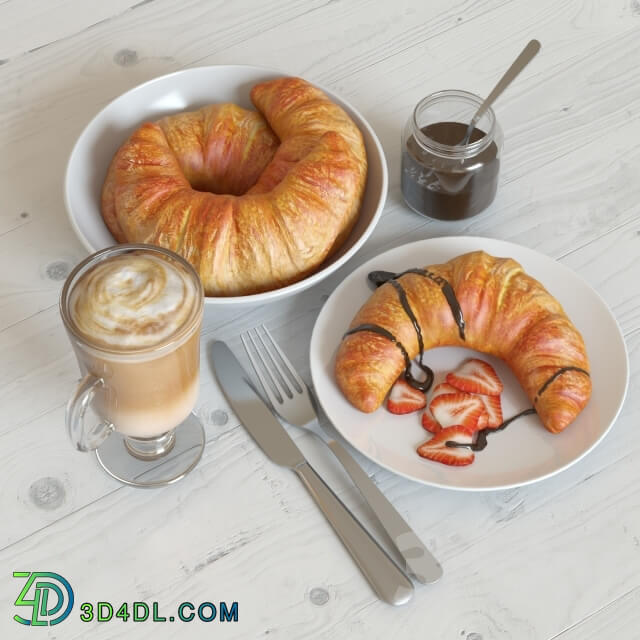 Food and drinks - Breakfast with croissant