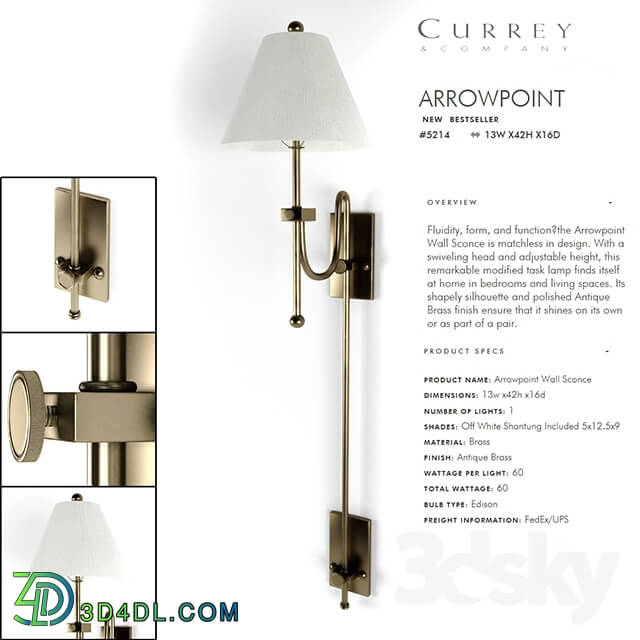 Wall light - CURREY _COMPANY Arrowpoint Wall Sconce 3D Model