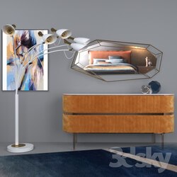 Sideboard _ Chest of drawer - Set of sideboard_ floor lamp and mirror 