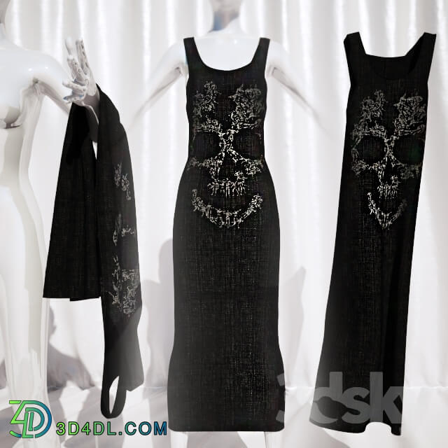 Clothes and shoes - Black dress with print in 3 states