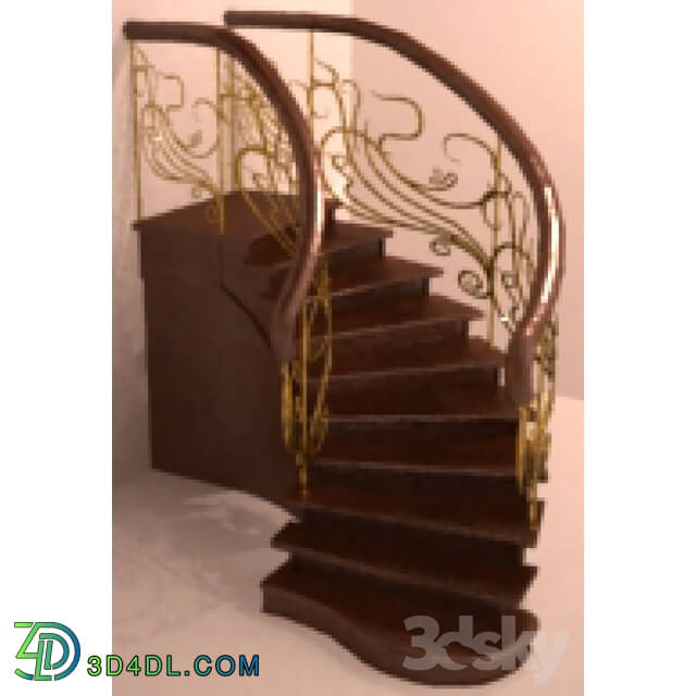 Staircase - the 90-degree spiral steps.