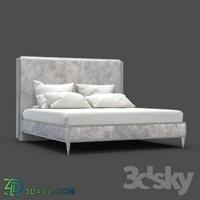 Bed - OM Bed Fratelli Barri RIMINI in fabric silver-gray velor_ legs in silver finish _AL__ FB.BD.RIM.236