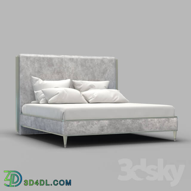 Bed - OM Bed Fratelli Barri RIMINI in fabric silver-gray velor_ legs in silver finish _AL__ FB.BD.RIM.236