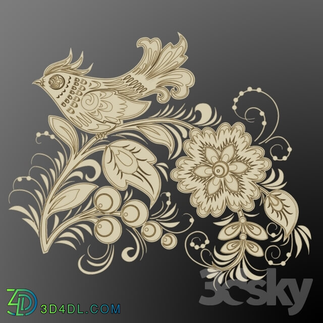 Decorative plaster - Khokhloma bird