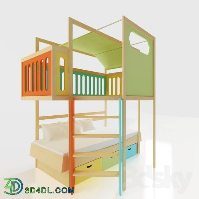 Bed - Calico loft bed with play