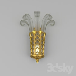 Wall light - Art Deco Plume Glass Sconce With French Gold Finish. 