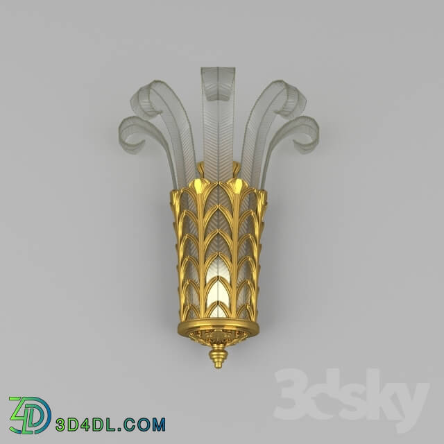 Wall light - Art Deco Plume Glass Sconce With French Gold Finish.