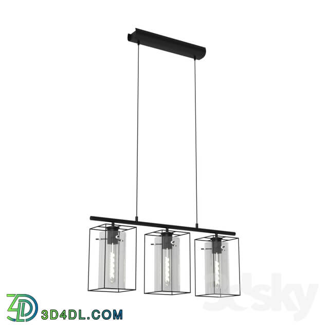 Ceiling light - 49496 Suspension LONCINO_ 3x60W _E27__ L745_ steel_ black _ smoked glass