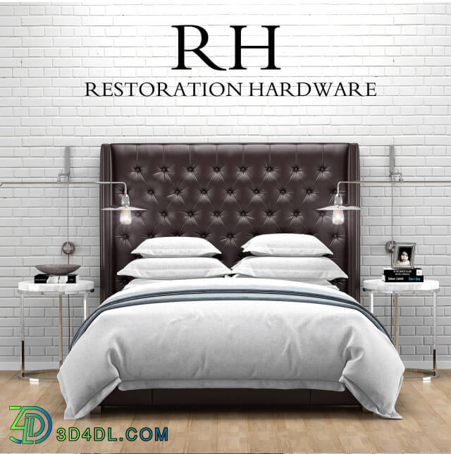 Bed - Restoration Hardware Adler Leather Tufted bed