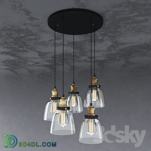 Ceiling light - 5-light Edison Lamp with Bulbs. Chandelier with 5 hangers and Edison bulbs