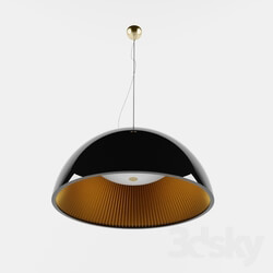 Ceiling light - Black Lacquered Pendant Light with Gold Pleated Shade - HP014854 