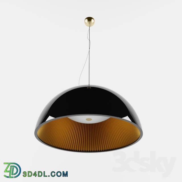 Ceiling light - Black Lacquered Pendant Light with Gold Pleated Shade - HP014854