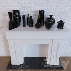 Vase - Decorative fireplace and a set of vases 