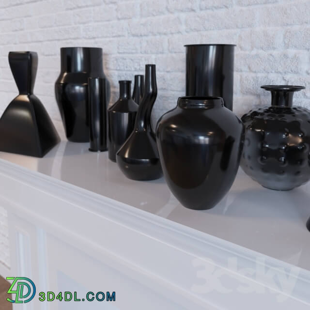 Vase - Decorative fireplace and a set of vases