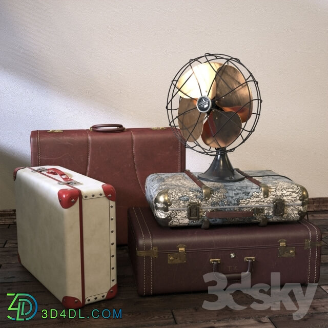 Other decorative objects - Vintage Fan _amp_ Suitcases