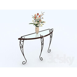 Table - Wrought table-console with a glass tabletop 