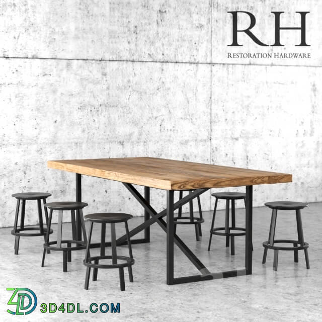 Table _ Chair - Restoration Hardware dining table and stools