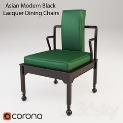 Arm chair - Asian Modern Black Lacquer Dining Chairs 