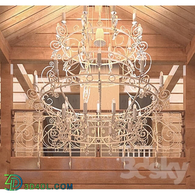 Ceiling light - large cast iron chandelier and railings