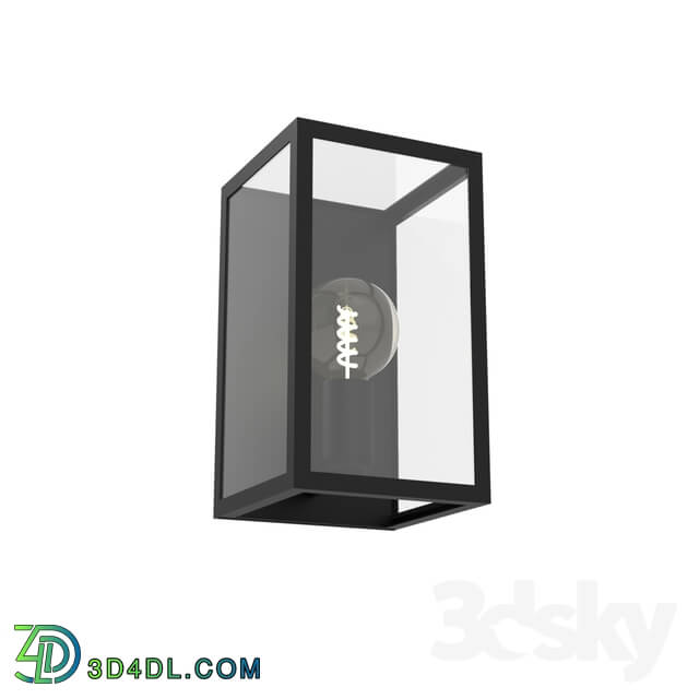 Wall light - 49394 Sconce CHARTERHOUSE_ 1x60W _E27__ L160_ H280_ steel_ black _ glass_ transparent