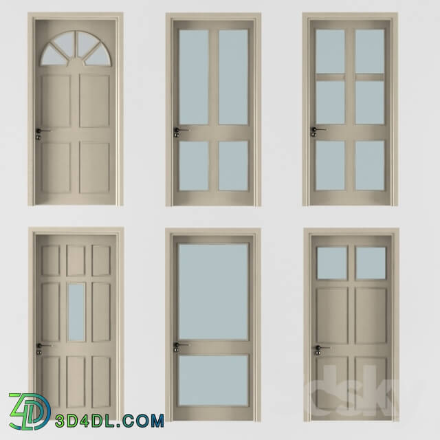 Doors - six doors beige color with pane glass