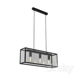 Ceiling light - 49393 Suspension CHARTERHOUSE_ 3x60W _E27__ 730x200_ steel_ black _ glass_ transparent 